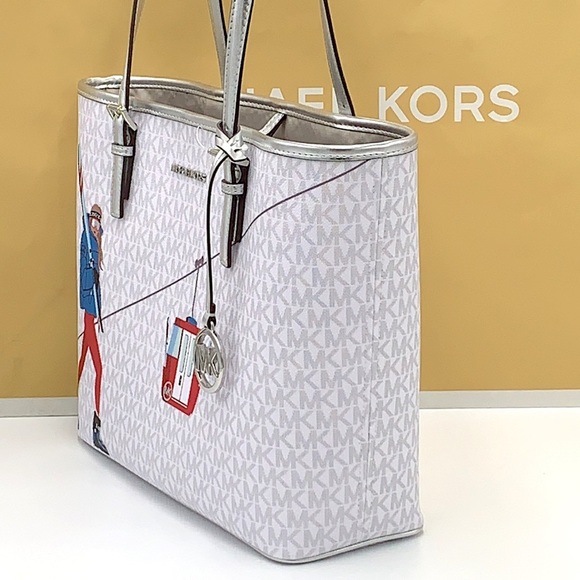 MICHAEL KORS JET SET GIRLS MEDIUM CARRYALL TOTE BRIGHT WHITE MULTI - Picture 4 of 15